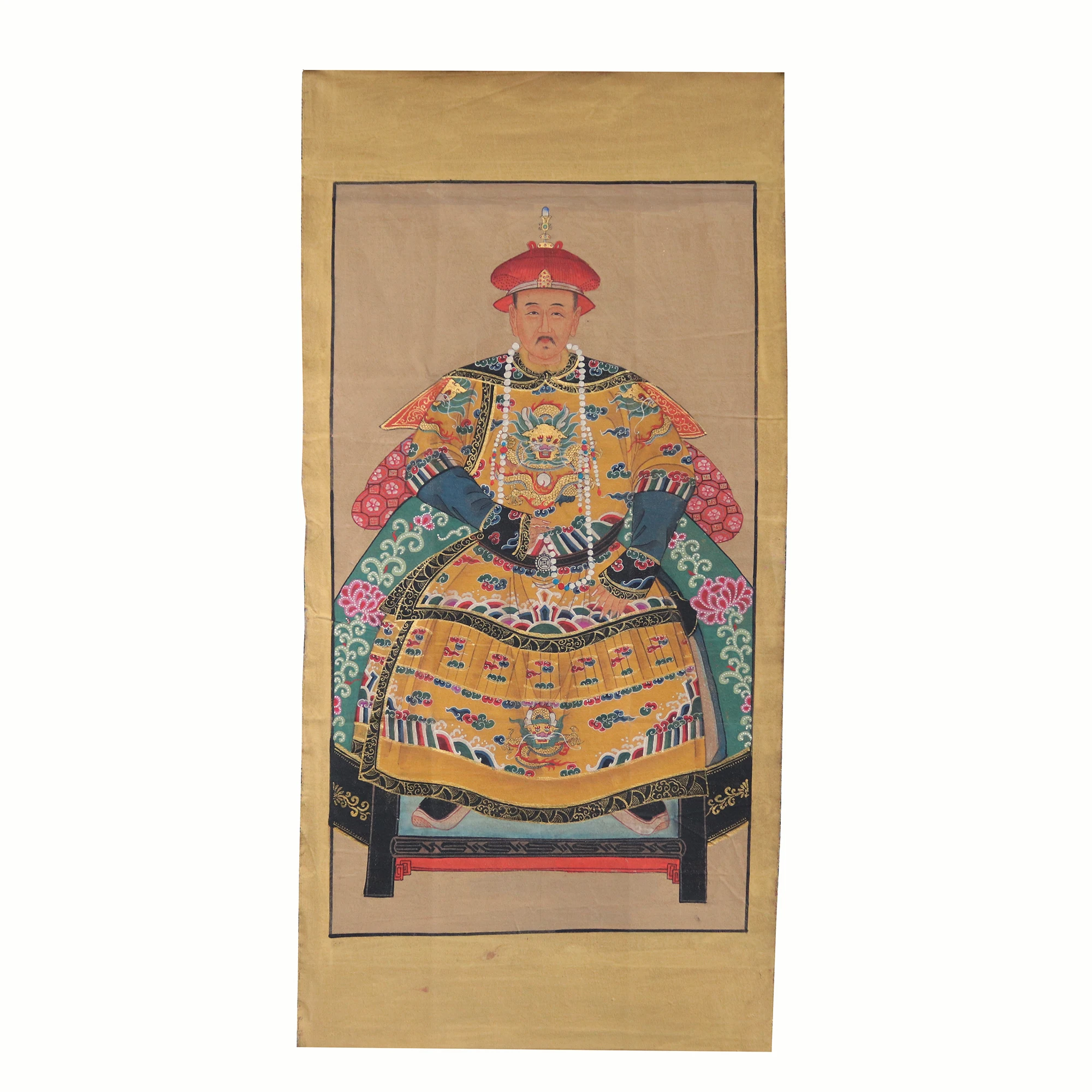 ​Unframed Yongzheng  Emperor Portrait Painting on Fabric, Hand Painted, Antique Looking