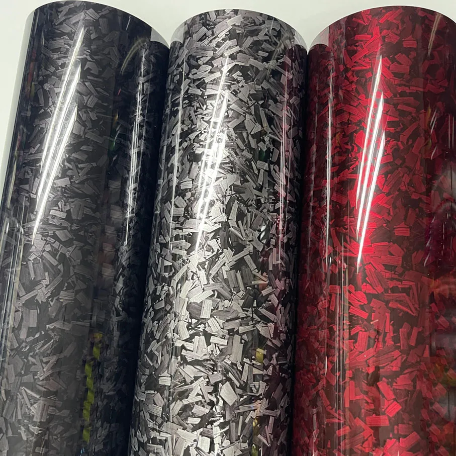 

1.52x18m(5x59ft) Super Glossy Black Silver Red Glossy Forged Carbon Vinyl Wrap Film Adhesive Car Wrapping Roll Air-release Film