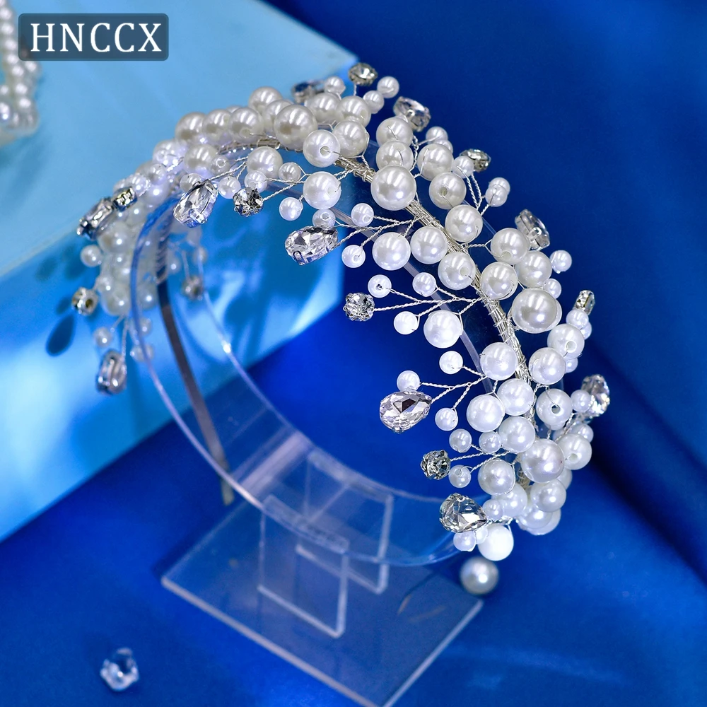 HNCCX Wedding Headband Rhinestone Hair Hoop Bridal Pearl Hair Accessories Shining Women Headwear For Evening Party CP643