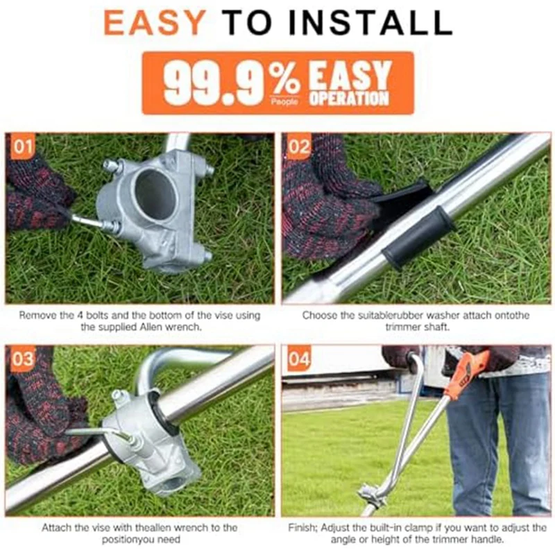 Trimmer Handle, Ergonomic Trimmer Handle, Handle Extension With Stand Clamp,Multifunctional Garden Lawn Mower Handle Durable