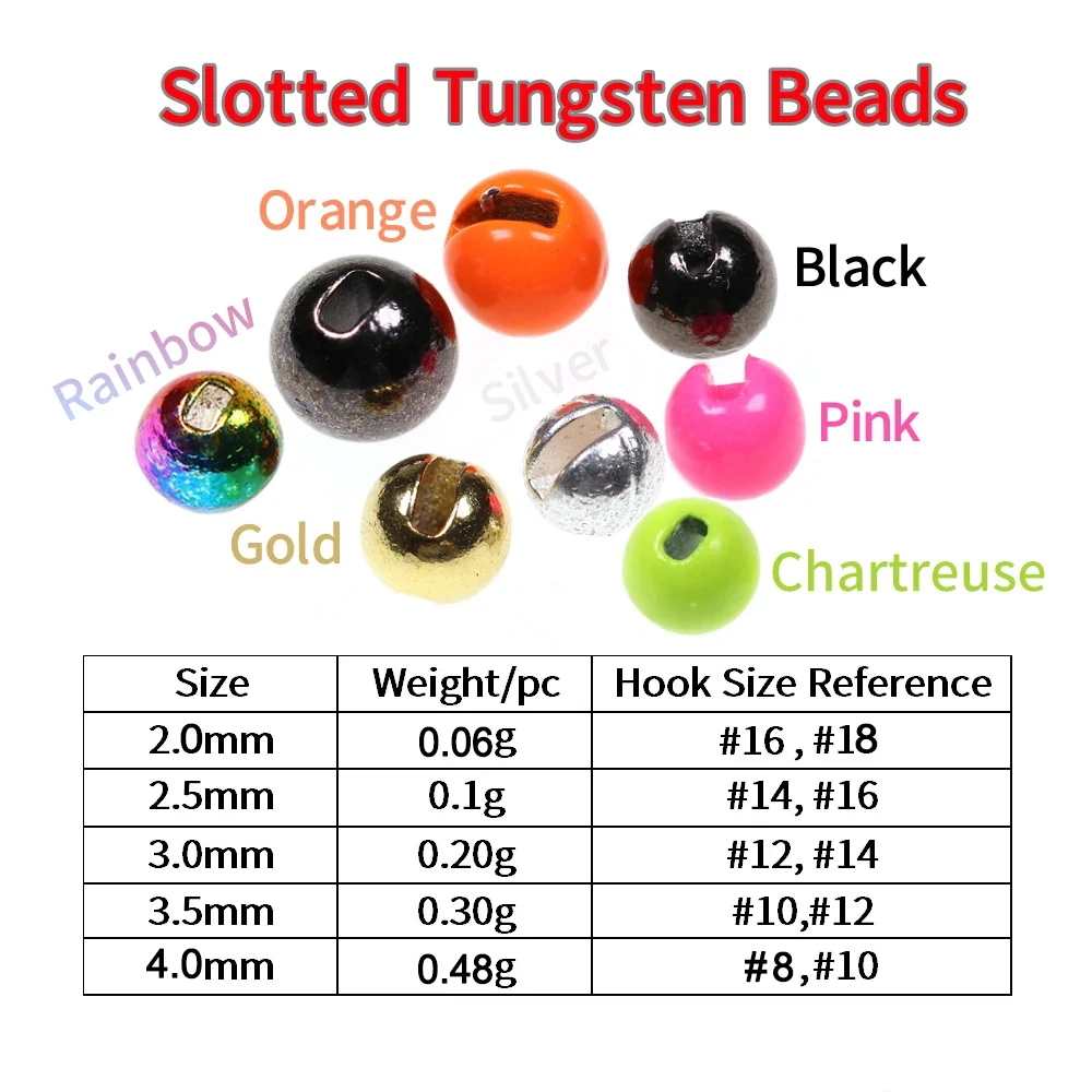 Hot 20pcs/bag colorful slotted tungsten beads 2mm-3mm-4mm sink jig nymphs head bead tying materials for grayling&trout fly tying