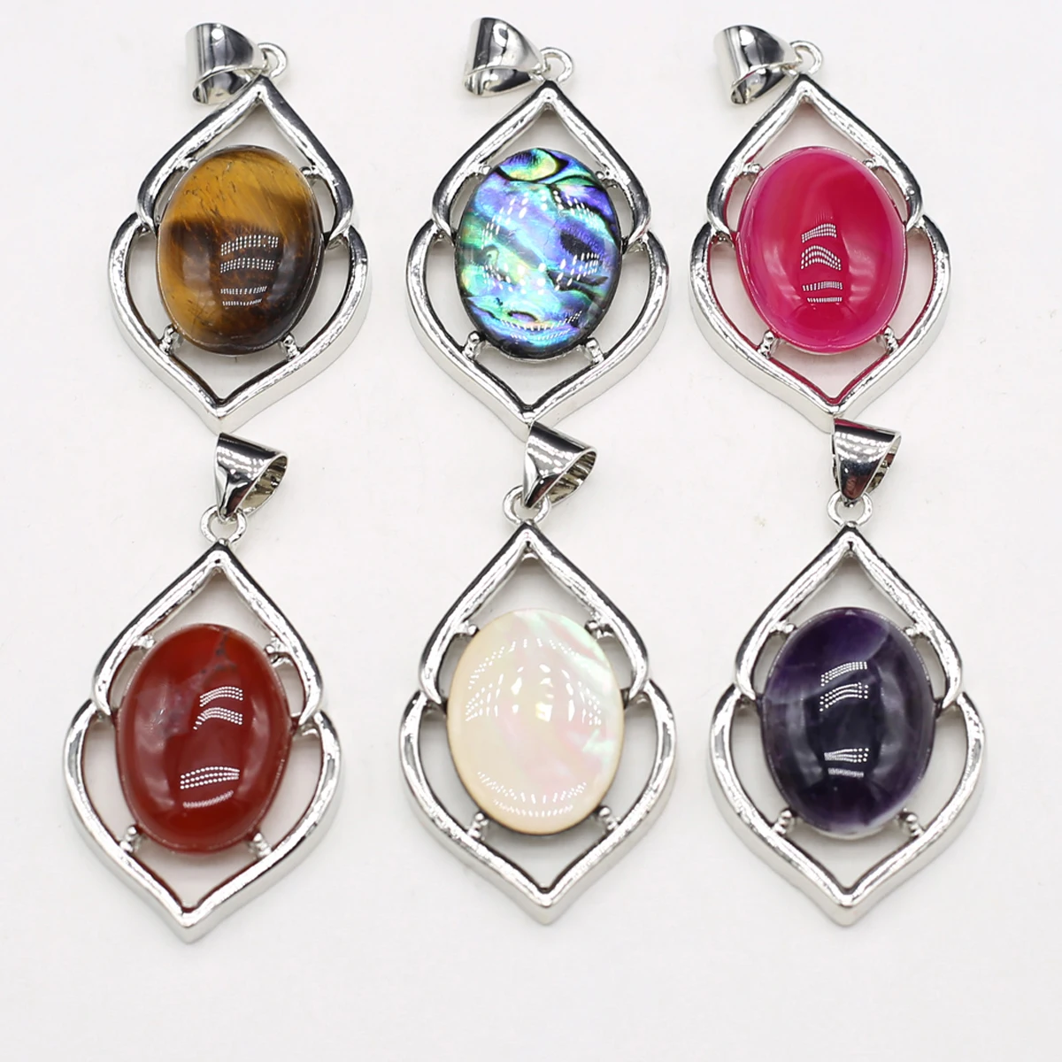 28x54mm Natural Stone Crystal Rose Quartz Pendant Women's European and American Geometric Charms for Jewelry Making DIY Necklace