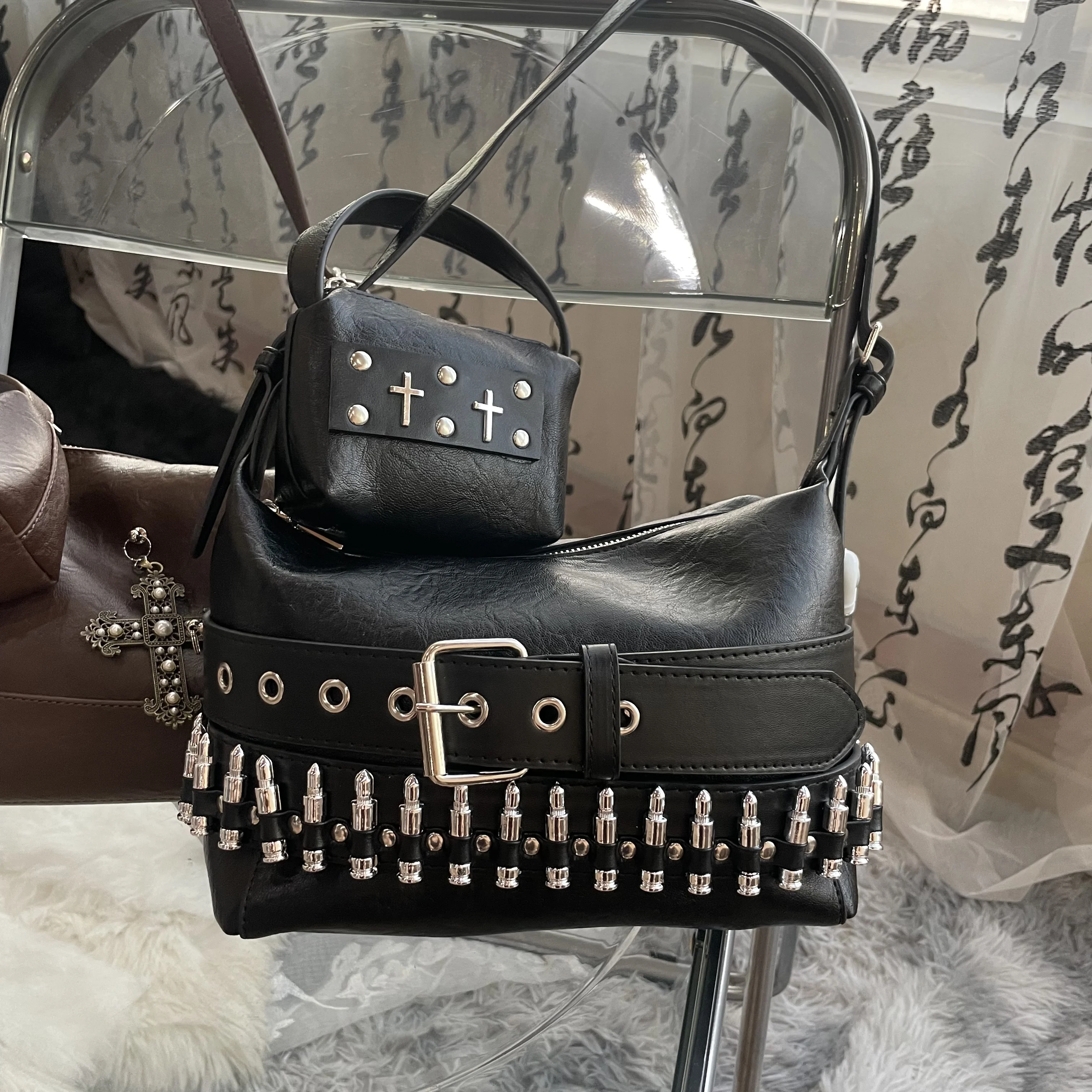 

Original Design High Street Punk Handbags Goth Bullet Subculture Y2k Shoulder Bag Designer Bags Purses and Handbags