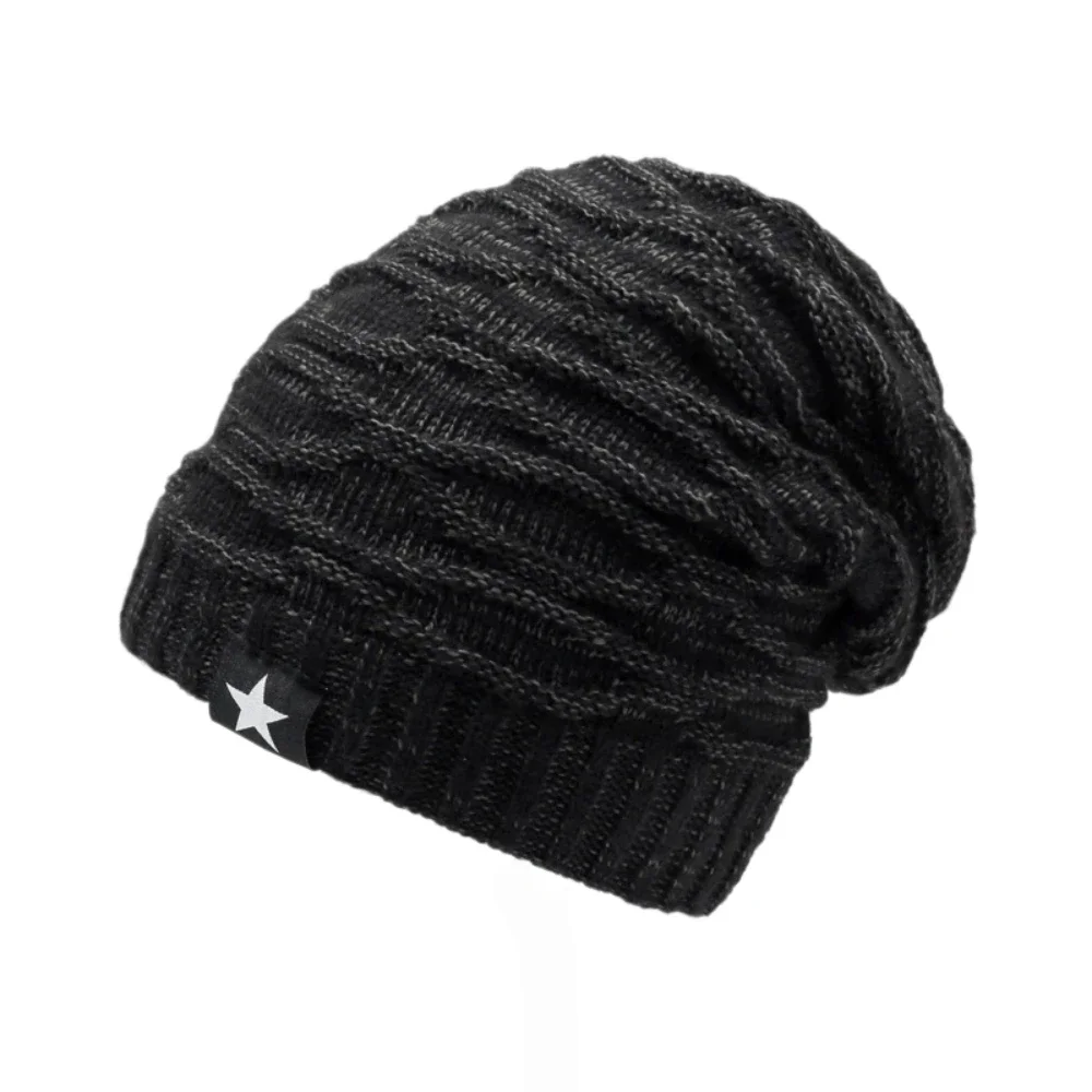 Warm Winter Beanie Cap for Men Women Fur Lined Slouchy Hat Casual Knitted Five-pointed Star
