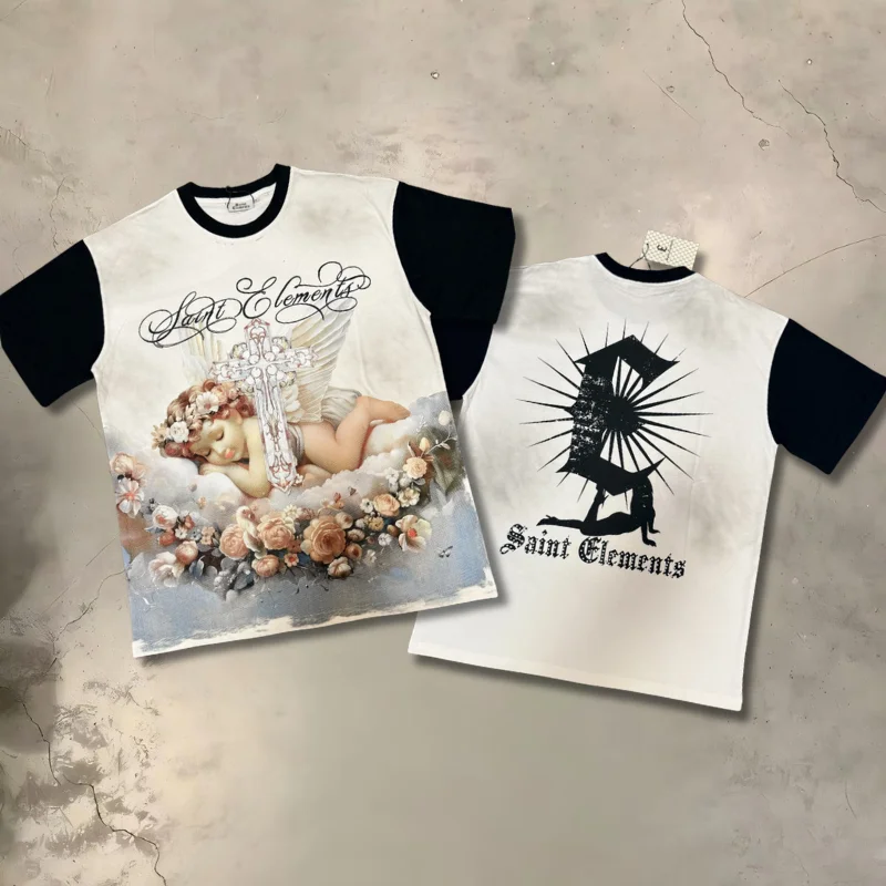 26ss ELEMENTS T-shirt High Quality Hip Hop Round Neck Angel Print Short Sleeve Tee for Men Women