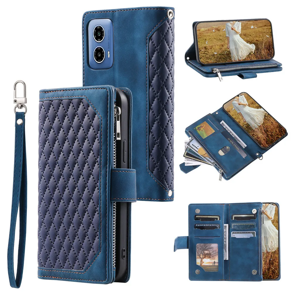 

G35 G55 G85 5G Crossbody Zip Leather Wallet Case For Motorola Moto G85 G55 G45 G35 G34 G24 G04 G04S G14 G64 G84 G54 Power Cover