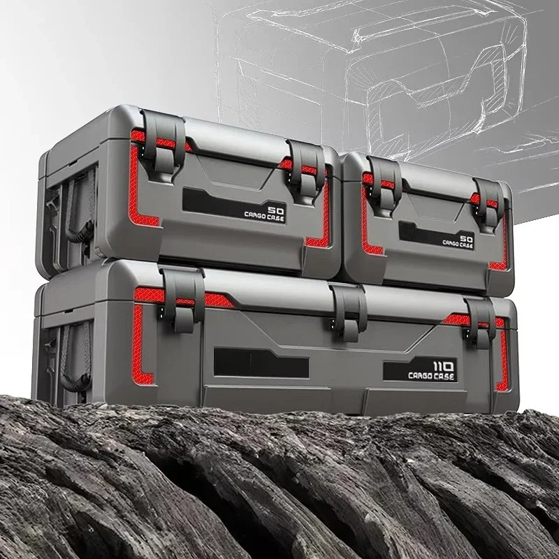 

TH50+TH90+TH110+TH175 4 Sizes Hard HDPE Plastic Cargo Case Rotomolding Tool Box 4WD Storage Box Roof Rack Low Profile Hard Case