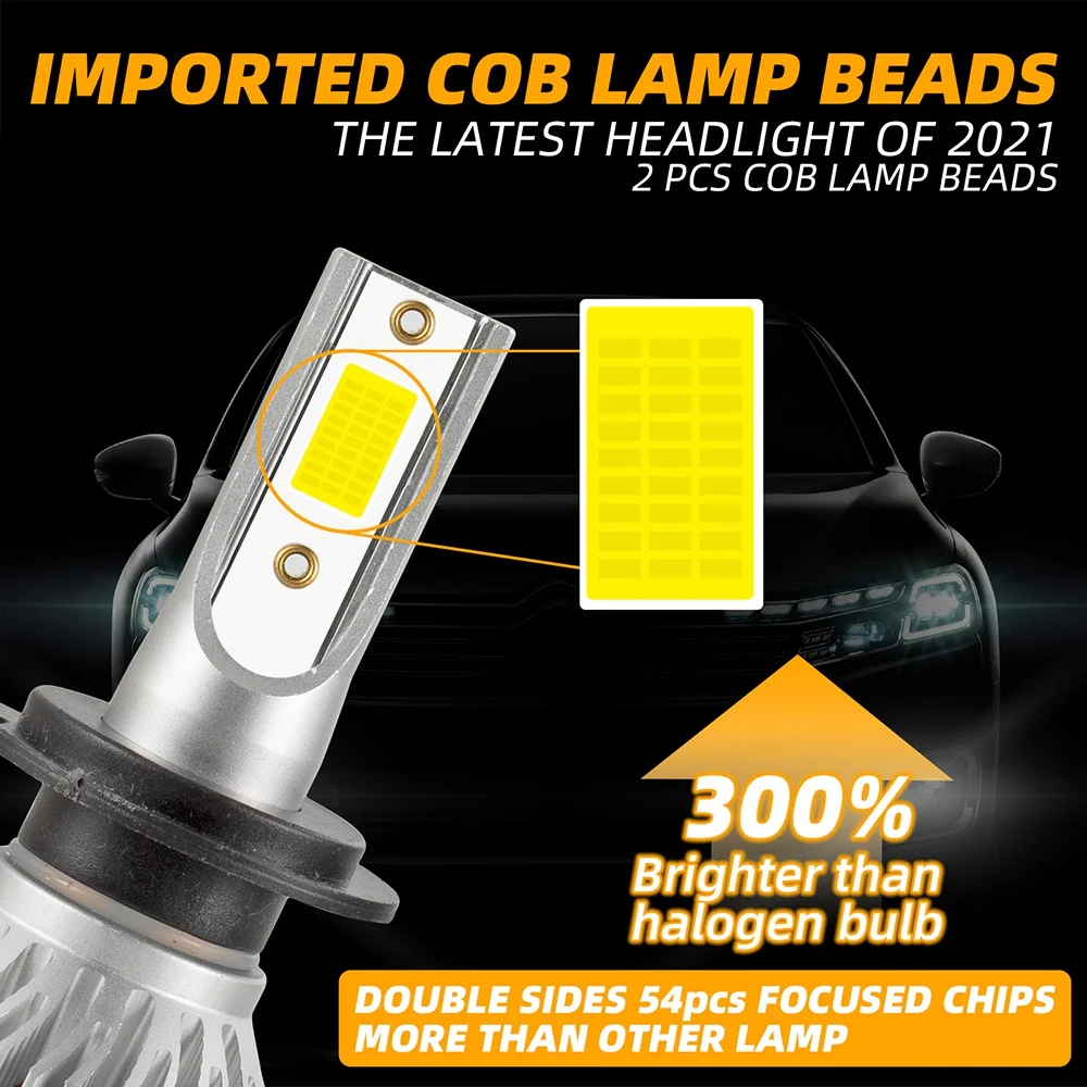 Farol LED High Low Beam Kit, lâmpadas brancas, H7, 4000W, 30000LM, 2 pcs