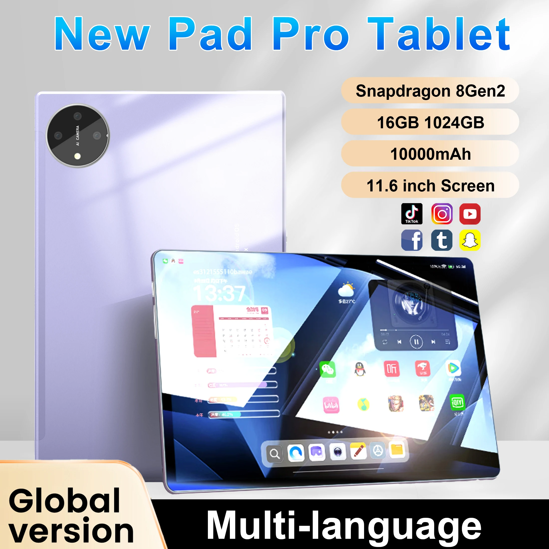 Original Pad 15 Pro Tablet 10.1 inch Snapdragon 8gen2 16GB+1024GB 10000mah Android 13 Xioami Global 5G Dual SIM WIFI HD Screen