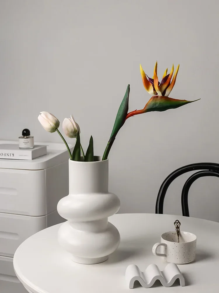 

Nordic ins simple pure white vase ceramic ornament art flower ware living room