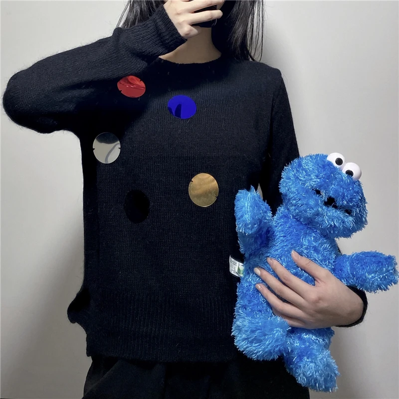 

MOONLET STUDIO Anti-Aging Sequin Side Split Knitwear Rabbit Fur Women's Faionable Younglooking Sweater