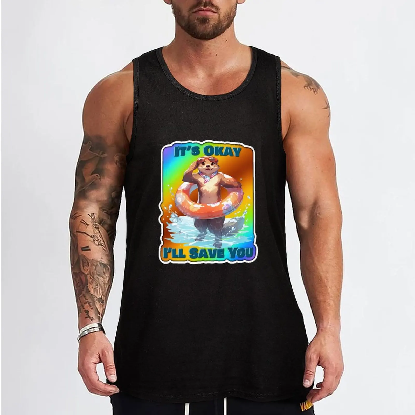 Rainbow Otter Lifeguard Sticker It's Okay I'll Save You Sticker and Shirt Design by ZeesDesign