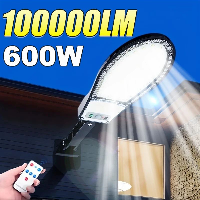 

100000LM Солнечный свет для улицы 600 Вт Солнечная индукционная настенная лампа с дистанционным управлением Садовые фонари Мощная солнечная лампа для уличного двора