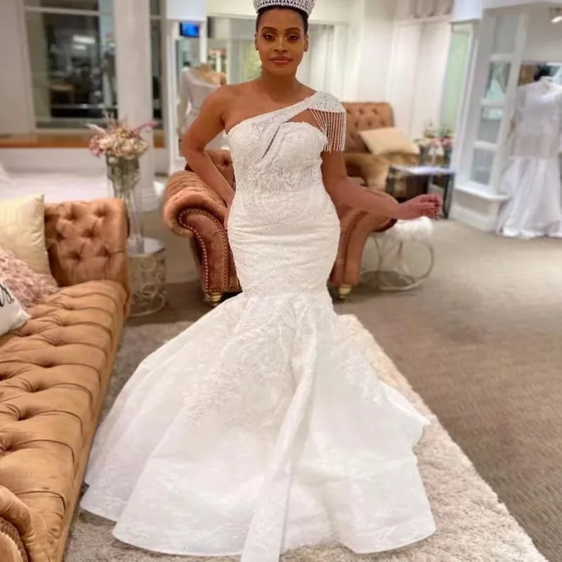 

GUXQD Saudi Africa Mermaid Wedding Dresses One Shoulder Appliques Beading Bridal Gowns Vestido De Noiva robe de mariée