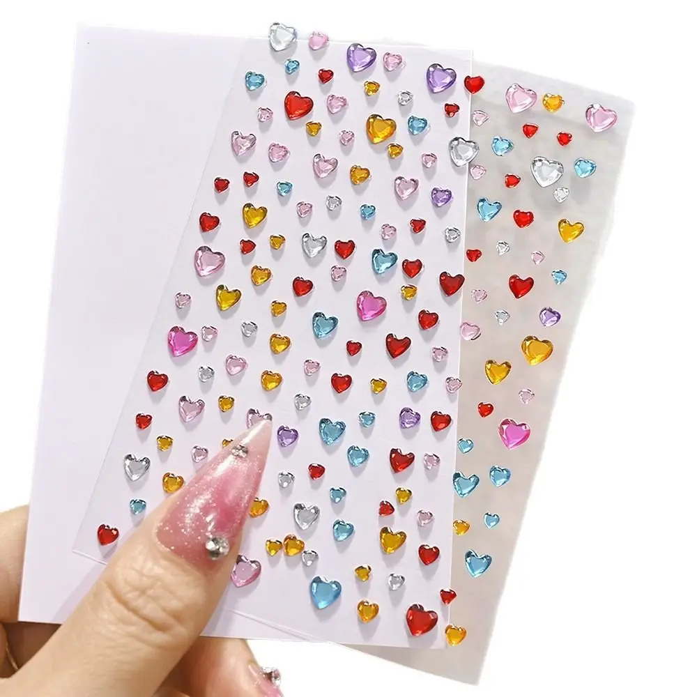 3D Dazzling Face Rhinestone Sticker Aurora Iridescent Transparent Rhinestone Sticker Heart Shape Round Shape