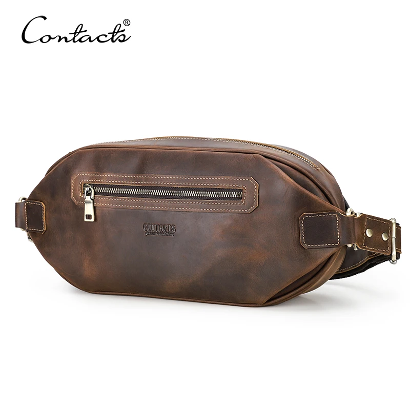 CONTACT'S Genuine Leather Chest Bags for Men High Quality Crossbody Bag Shoulder Bags Phone Pocket Travel Bag for 8.3