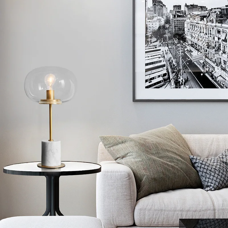 Simples e moderno modelo de vidro mármore sala estar quarto internet celebridade lâmpada mesa