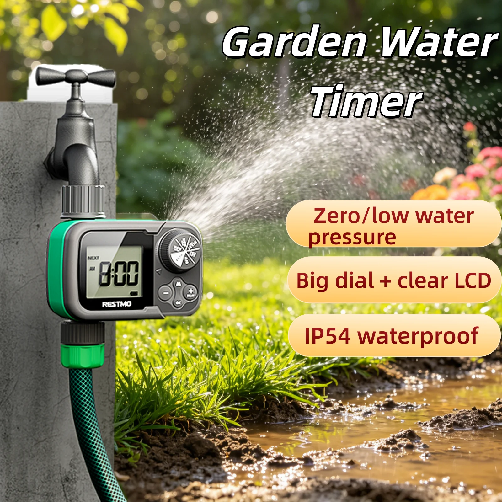 Low Water Pressure Water Timer Automatic Irrigation Timer Garden Lawn Watering System Controller Auto/Manual/Rain Delay Watering