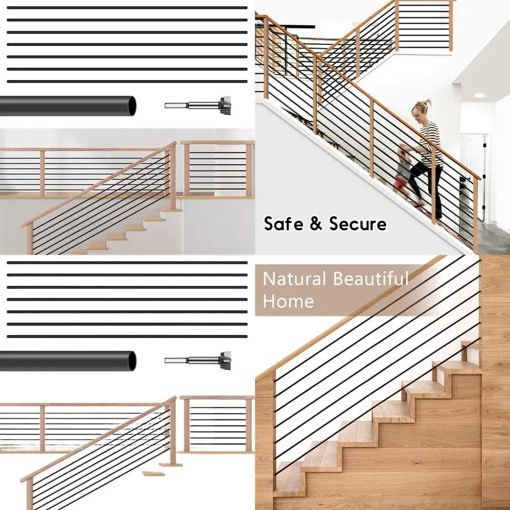 

7 Pack 9.8 ft x 5/8 in Round Matte Black Hollow Iron Stair Balusters for Indoor Staircases