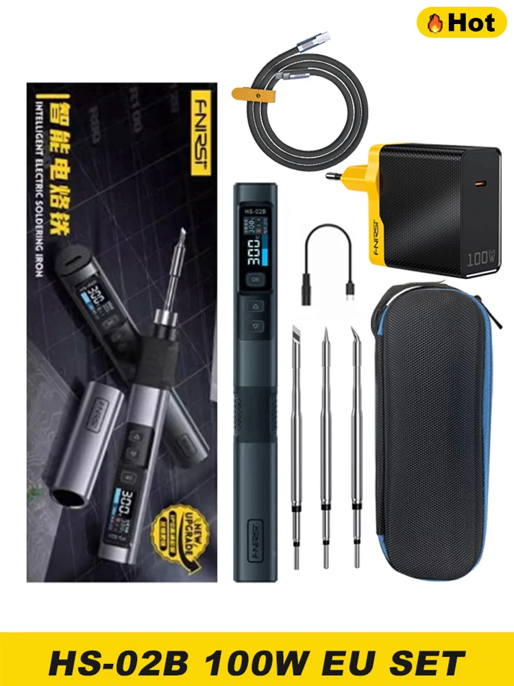 FNIRSI HS-02 Soldering Iron Smart Sleep IPS Color Display Screen 100-450℃ Soldering Rework Station PD100W Portable Repair Tool image 3
