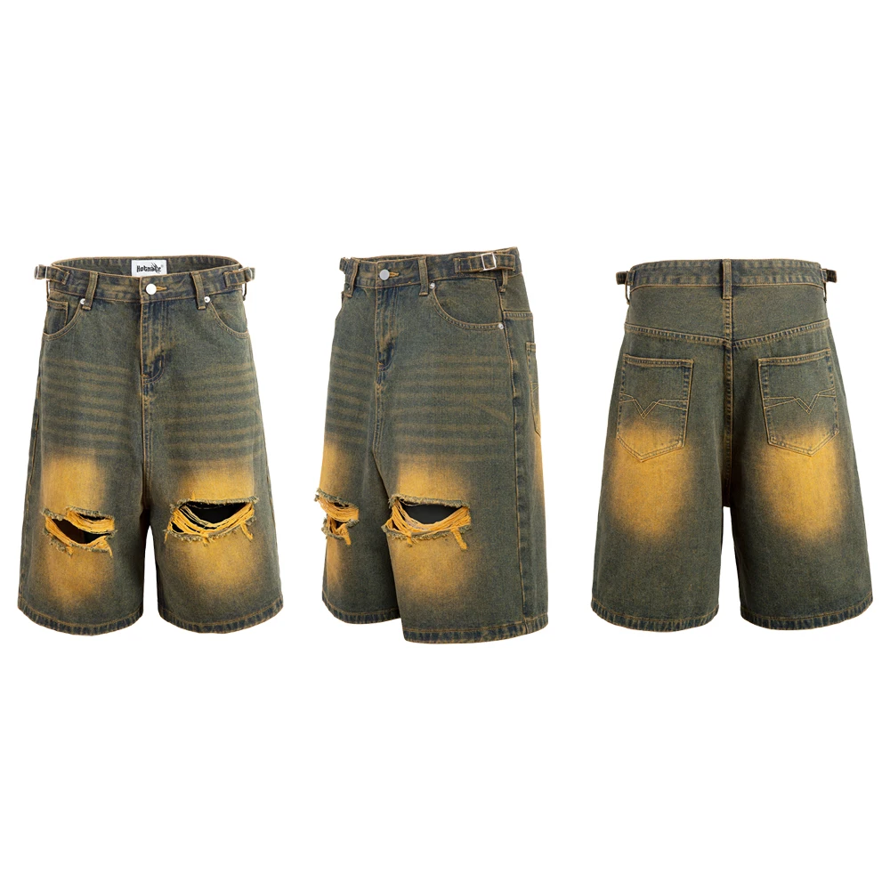 Y2k Streetwear Kleidung Herren Distressed Denim Shorts Jeans Lässige Hip Hop Street Style Retro Vintage Jeans Baggy Shorts für Männer