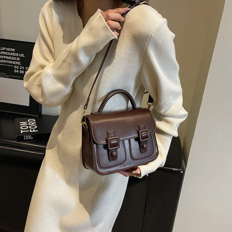 korean Style Crossbody Bags Women Vintage Coffee Brown Black Handbag Phone Bag Female High Quality Pu Leather Messenger Bag Sac