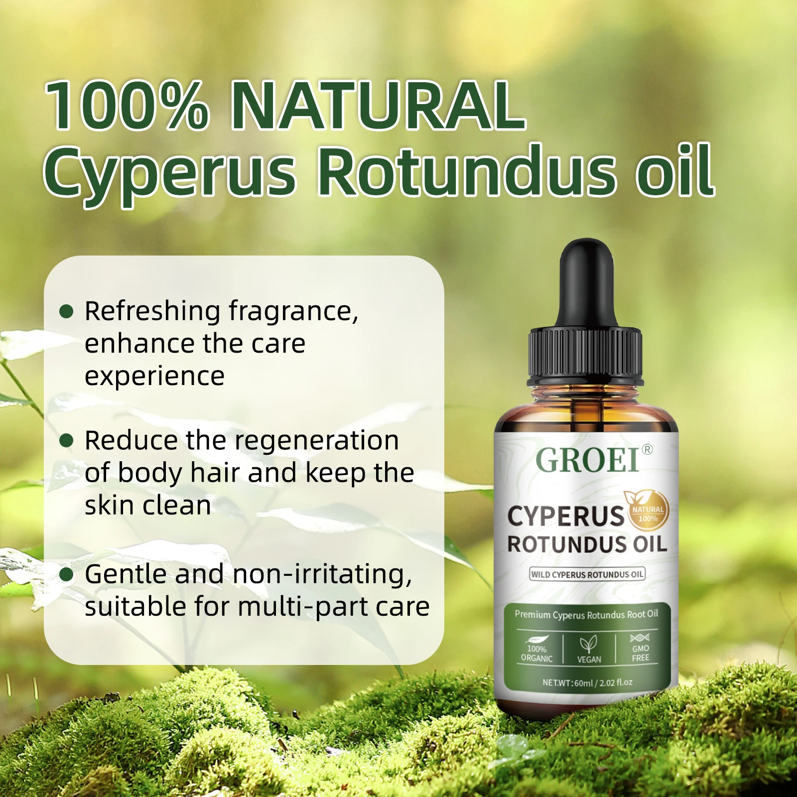 Cyperus Rotundus Oil for Hair Minimizing, Natural Post-Shave & Skin Care Solution, Organic Vegan Formula to Reduce Hair Growth