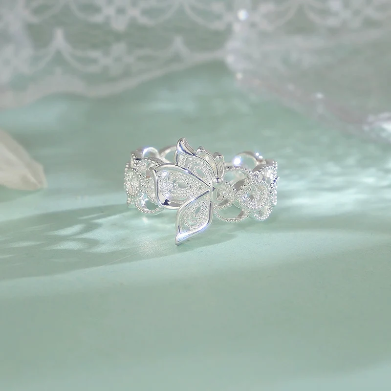 Personality Butterfly Lace Ring Sweet and Dreamy Butterfly Flying Hollow Index Finger Rings Thin Finger Jewelry KOFSAC