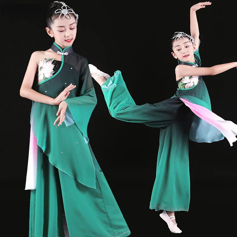 Children's Yangko Dance Dress Girl National Fan Dance Suit Elegant Embroidery Yangko Hanfu Clothing Girl Chinese Folk Costume