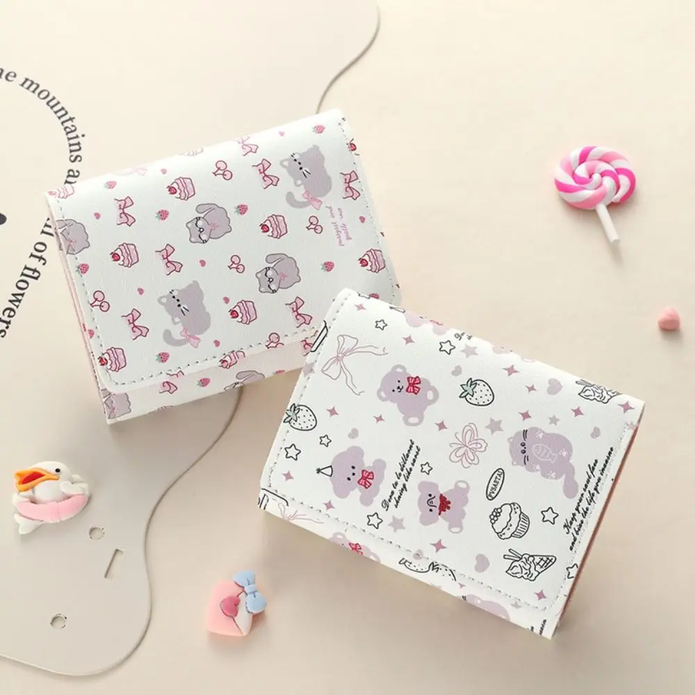 Kawaii PU Leather Short Wallet Cartoon Kitty Money Bag Bowknot Coin Purse Women Girl