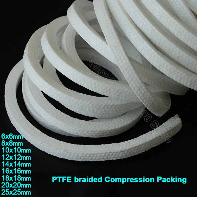 1Meter PTFE Square Packing Sealing Belt Braided Rope Pump Valve Seal Mechanical Expanded Width 6 8 10 12 14 16 18 20 25mm