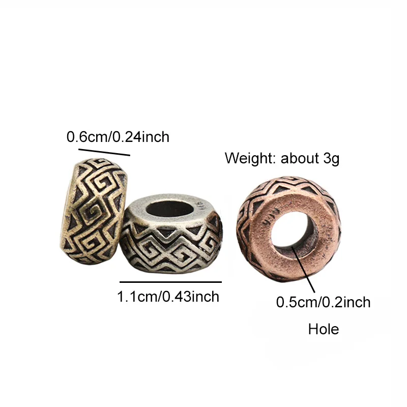 Chinese Traditional Pattern Flat Brass Knife Beads DIY EDC Outdoor Paracord Lanyard Pendant Flashlight Umbrella Rope Accessories