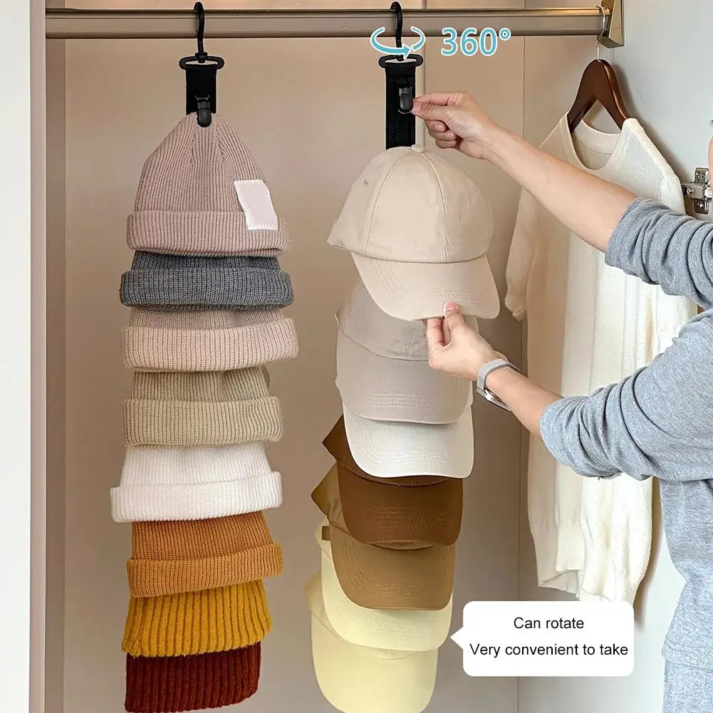 Wardrobe Hat Rack Hanging Rope Hat Storage Clips Hat Organizer Display for Baseball Caps Hat Hanger for Closet Door and Bedroom view 5