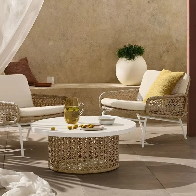 Outdoor Garden Rattan Table and Chairs Sofa Set Nordic Rattan Sofa for Outdoor Balcony Terrace Garden