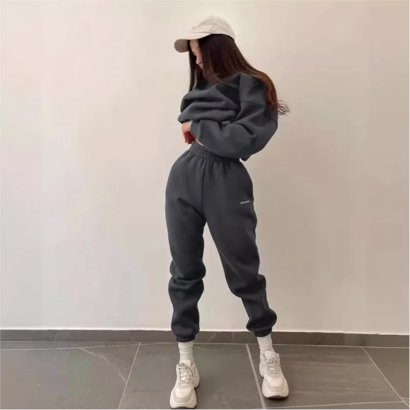 Autumn Winter New Casual Sports Women\'s Suit Fashion Solid Simple Warm Pants Hoodie Female 2 Piece Set Hoodie garnitur damski