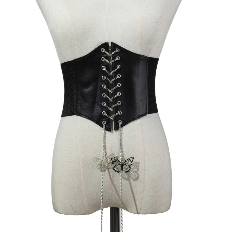 Elastische korset tailleriem voor dames, brede elastische stropdas Waspie riem voor jurken Bustier vlinderketting tailleriem