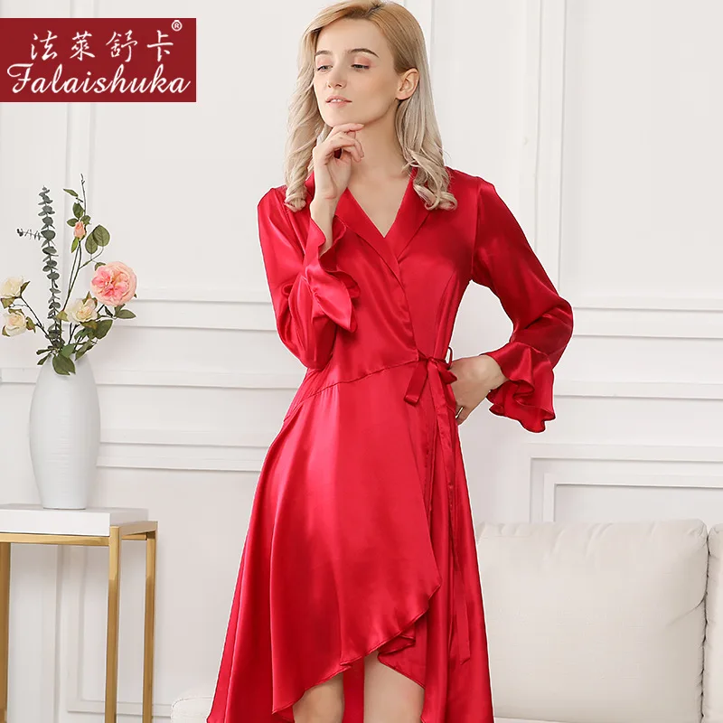 16 momme fashion 100% Genuine silk robes women elegant Sexy wedding red kimono robes sleepwear bathrobe bride S5666