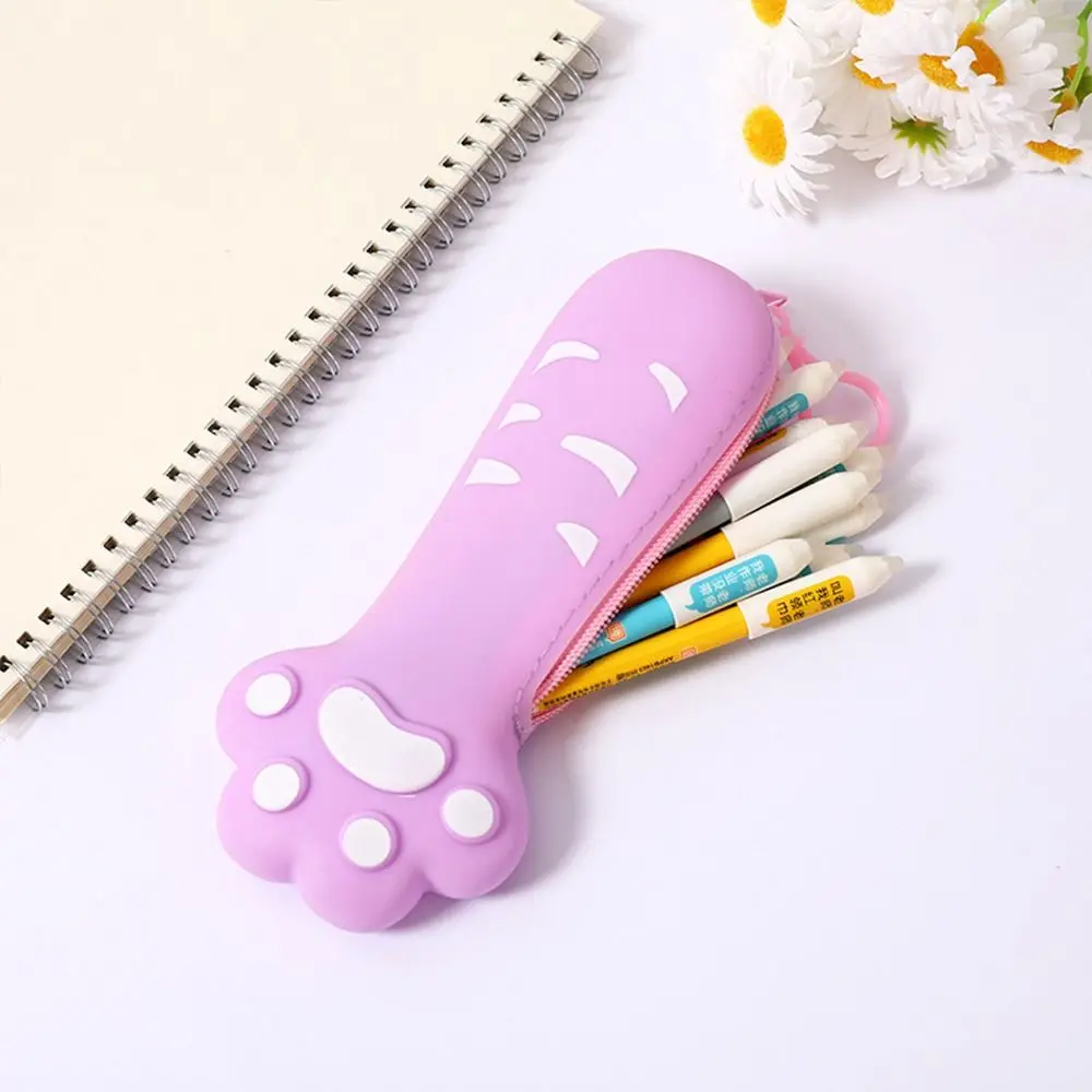 Portable Silicone Pencil Case Simulated Fruit Large Capacity Stationery Pouch Cat Paw Design Stationery Organizer Students