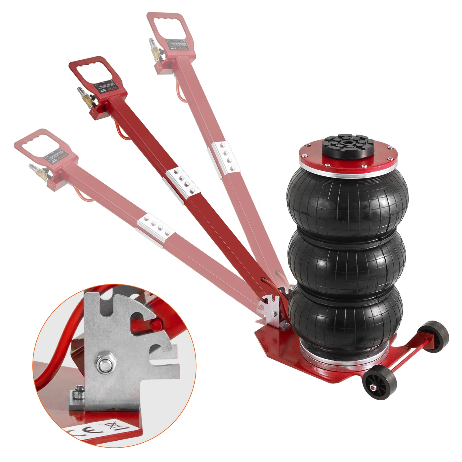 SucceBuy pneumatische krik 3 ton/5 ton drievoudige zak luchtkrik snellift zware autoreparatiekrikken opvouwbare stangkrikken met twee wielen - afbeelding 2