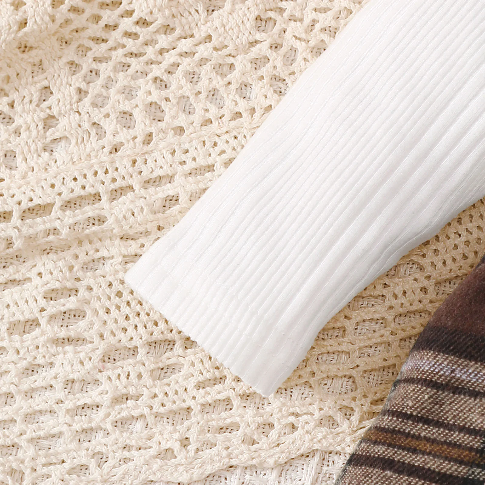 Kleid für Babymädchen, kariertes Kleid mit Rüschen + Stirnband, 2-teiliges Set, geeignet für Babys von 0 bis 18 Monaten, süßes Kleid für Neugeborene, modisches Kleid für Frühling und Herbst. – Detail 5