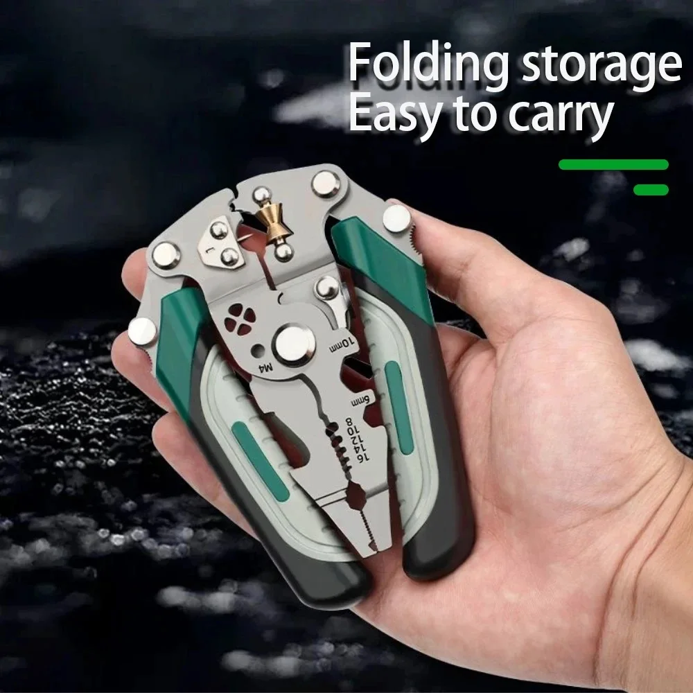 Wire Stripper Multifunctional Electrician Pliers Crimping Pliers Wire Splitter Wire Winding Pliers Compact Foldable Hand Tool