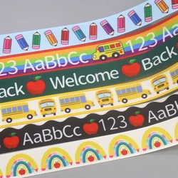 DHK 7/8'' 5yards School ABC 123 Bus Printed Grosgrain Ribbon Accessories Material Headwear Decoration DIY Sewing Craft E2132
