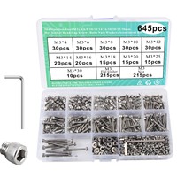 364/645Pcs M3 Hex Socket Head Cap Screws,304 Stainless Steel Hex Socket Head Cap Screws Bolts Nuts Washers Assortment Kit