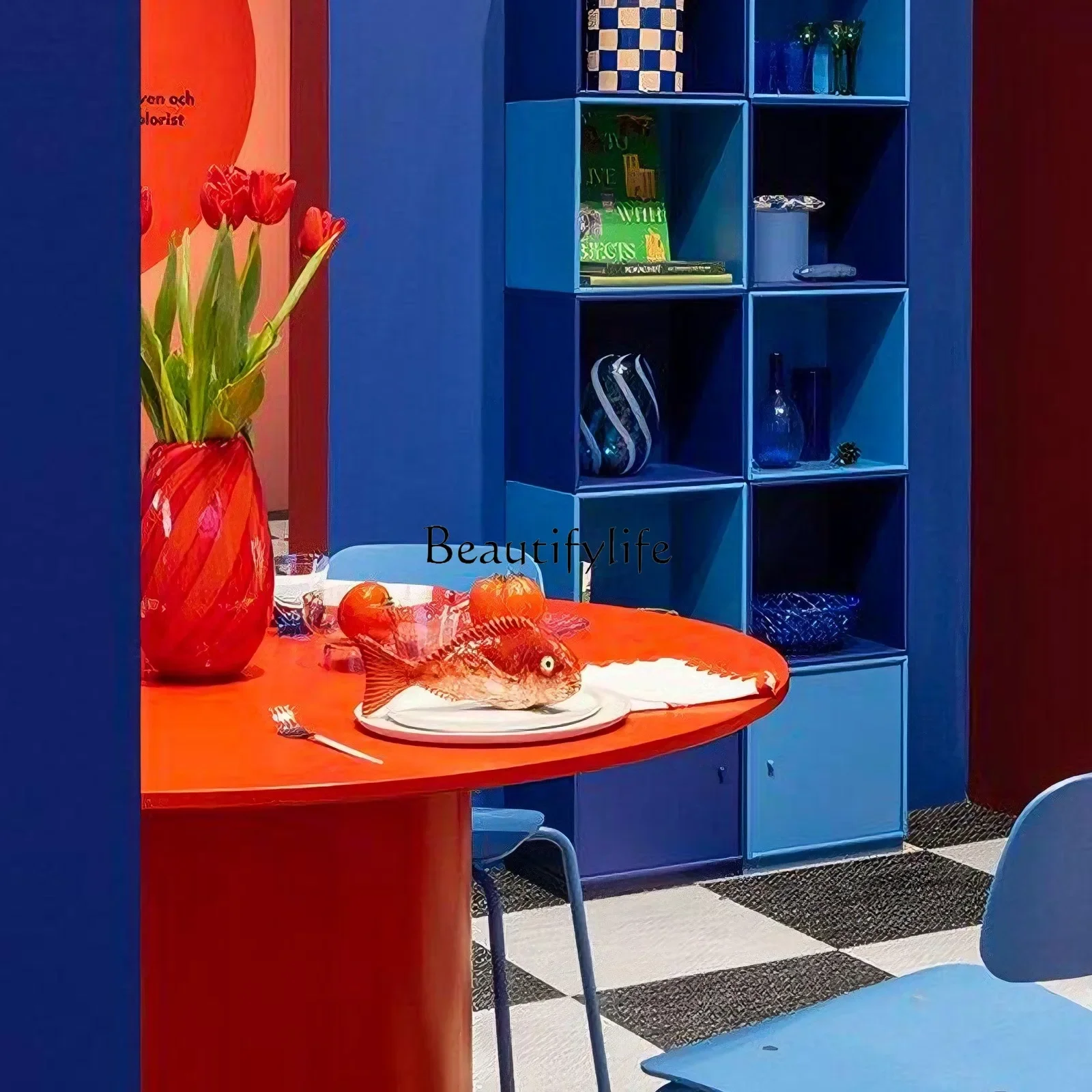 LJYRound dining table household small apartment modern simple dopamine office desk workbench