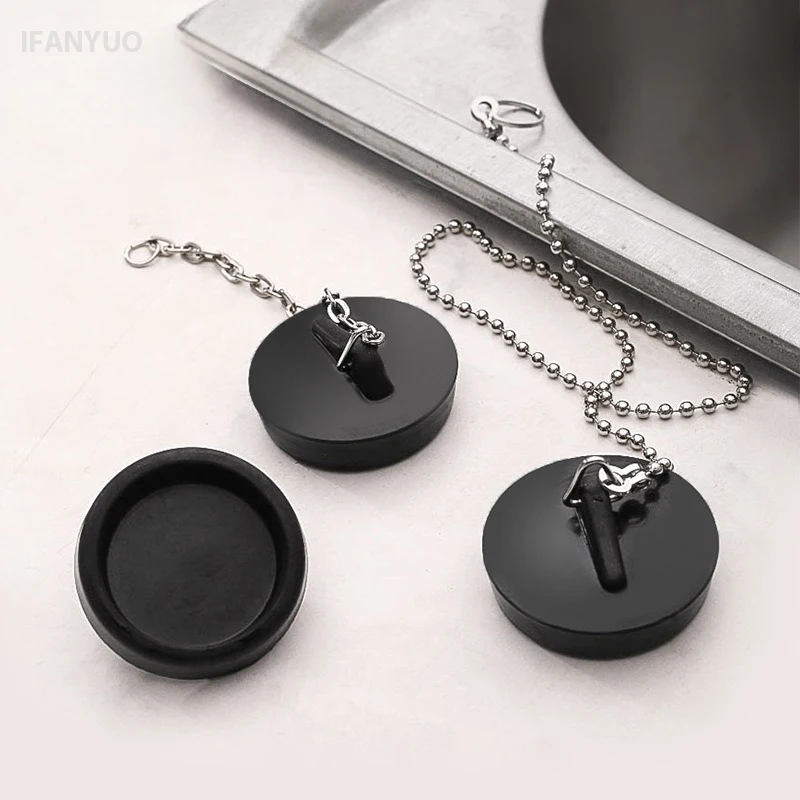 1Pc Sink Plug Universal Rubber Drain Stopper with Round Beaded Chain Bath Sink Drain Stopper Plug for Bathroom Bathtub Kitchen