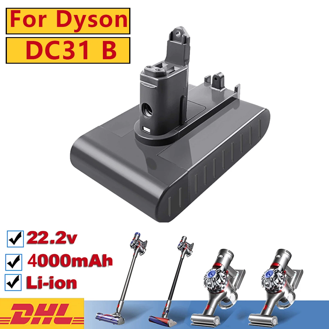 For Dyson DC35 DC45 DC31B DC34 DC44 Animal DC56 DC57 DC31 Type-B Battery 22.2V 4000mAh Li-ion Vacuum Battery Only Fit Type B