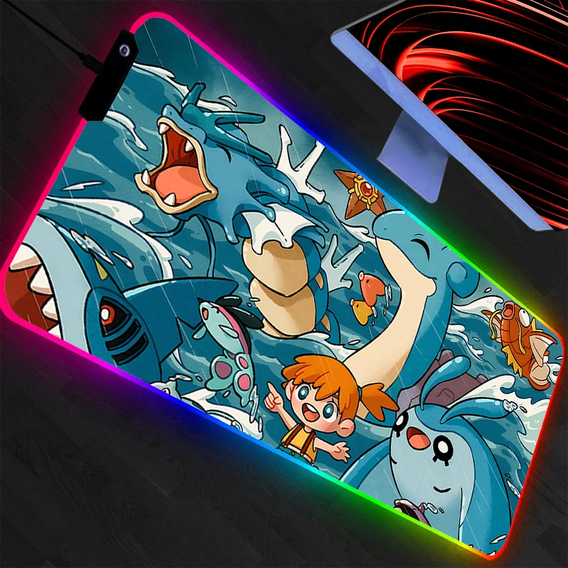 

Коврик для мыши RGB Pokemon Pikachu, большой коврик для компьютера с подсветкой, настольный коврик для клавиатуры, игровые аксессуары в стиле аниме, светодиодный коврик для мыши