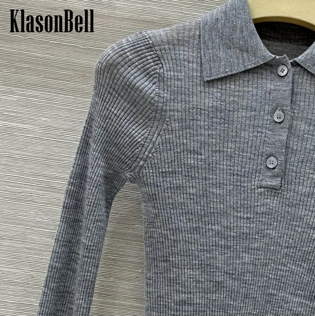 10.11 KlasonBell Letter Embroidery Turn-down Collar Button Pullover Knitwear Soft Comfortable Silk Cashmere Knit Sweater