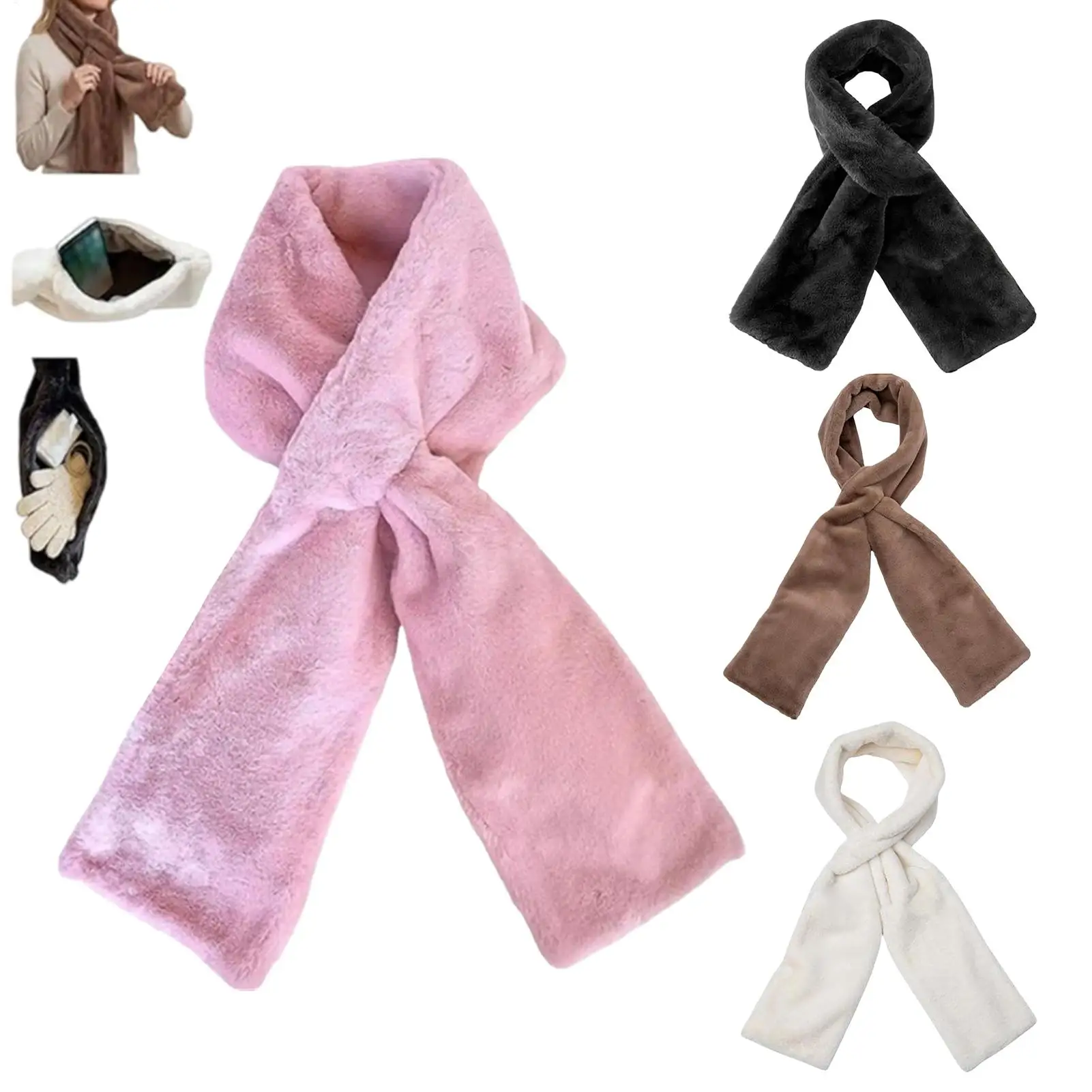 Short Scarf For Women Neck Warmer With Zipper Pockets Neck Scarf For Women Ladies Daily Commute Outdoor Travel Beach Spring Fall