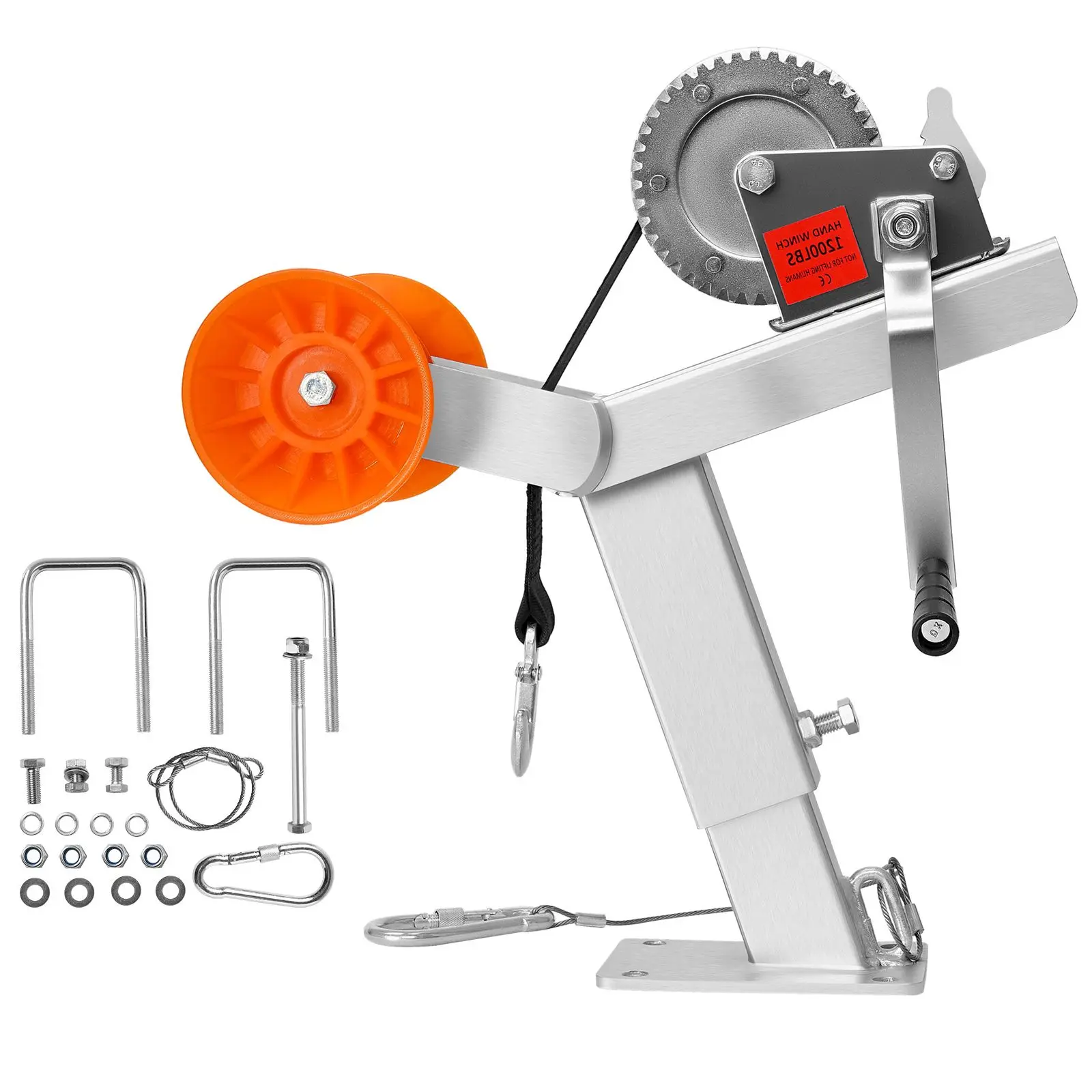 Boat Trailer Winch Stand with Roller, 1200 lbs & 2 in x 25 ft Strap, Mount U-Bolt for 2-3 Inches W x 3-4 Inches H Tongue, Fit